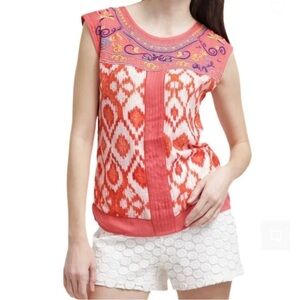 Desigual Pink/Cream Patterned Embroidered Bright Boxy Tank Top Size Small